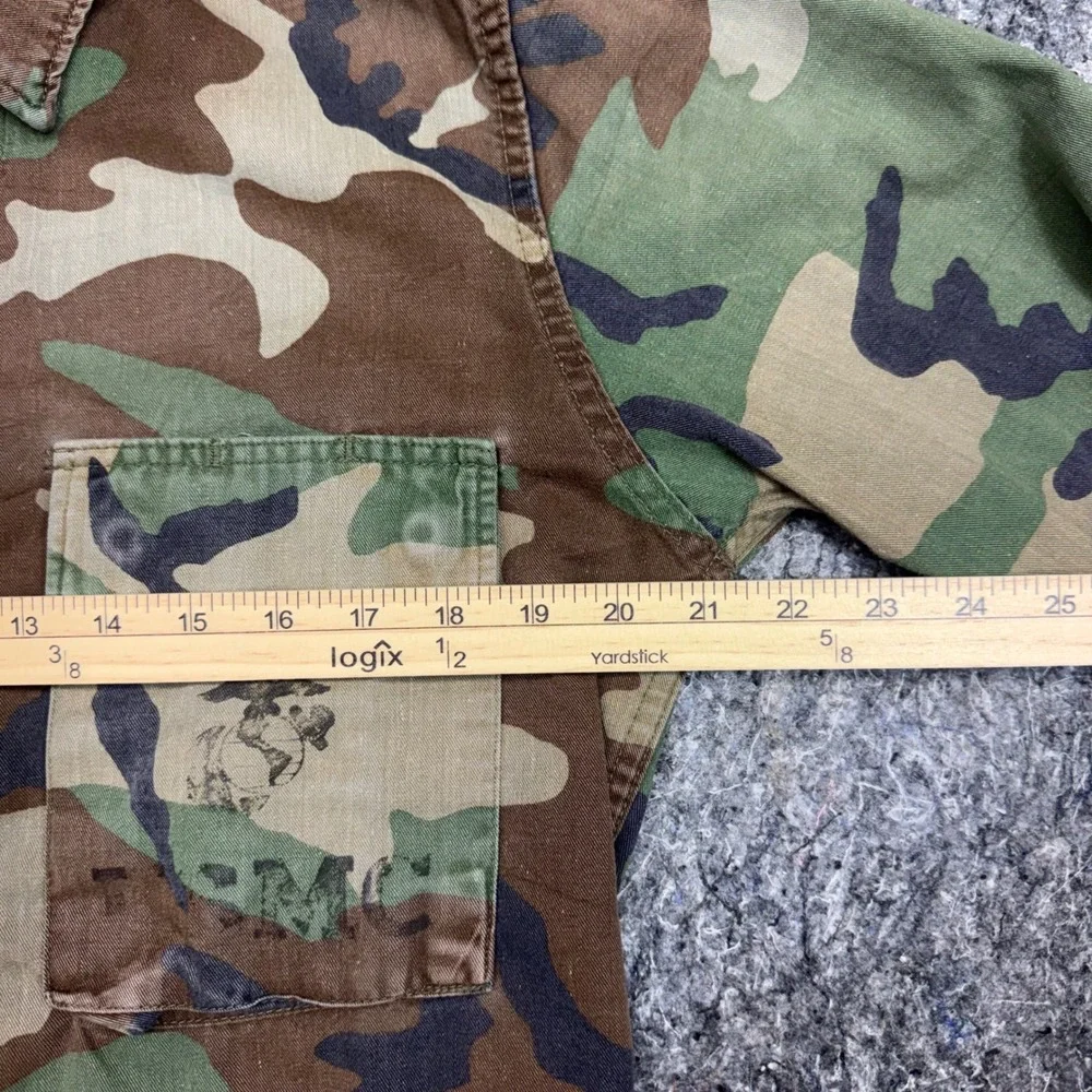 USMC Woodland Camo Combat Jacket Military Utility Shirt Eagle Globe Anchor XS